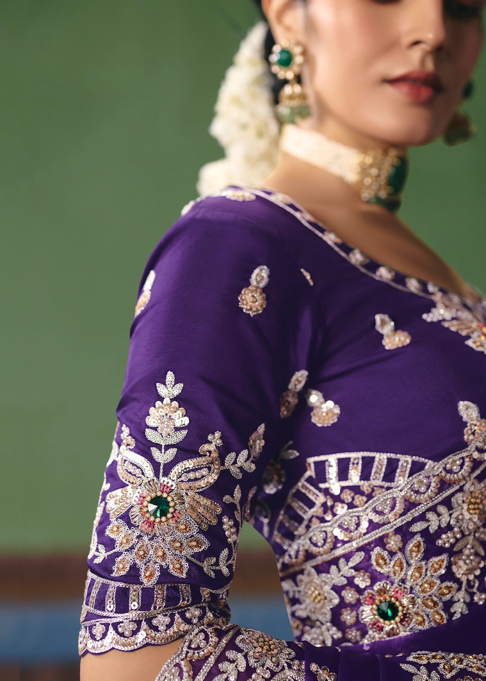 Indigo Purple Designer Tissue Saree with Pearl & Sequin Work