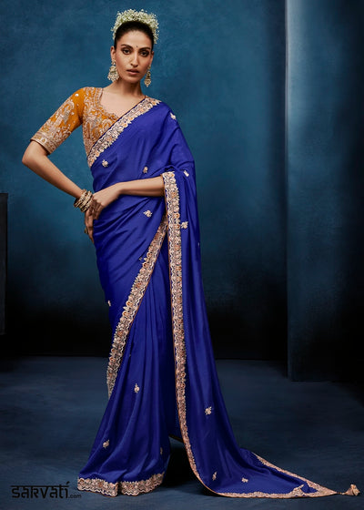 Azure Blue Tissue Designer Saree with Embellished Blouse