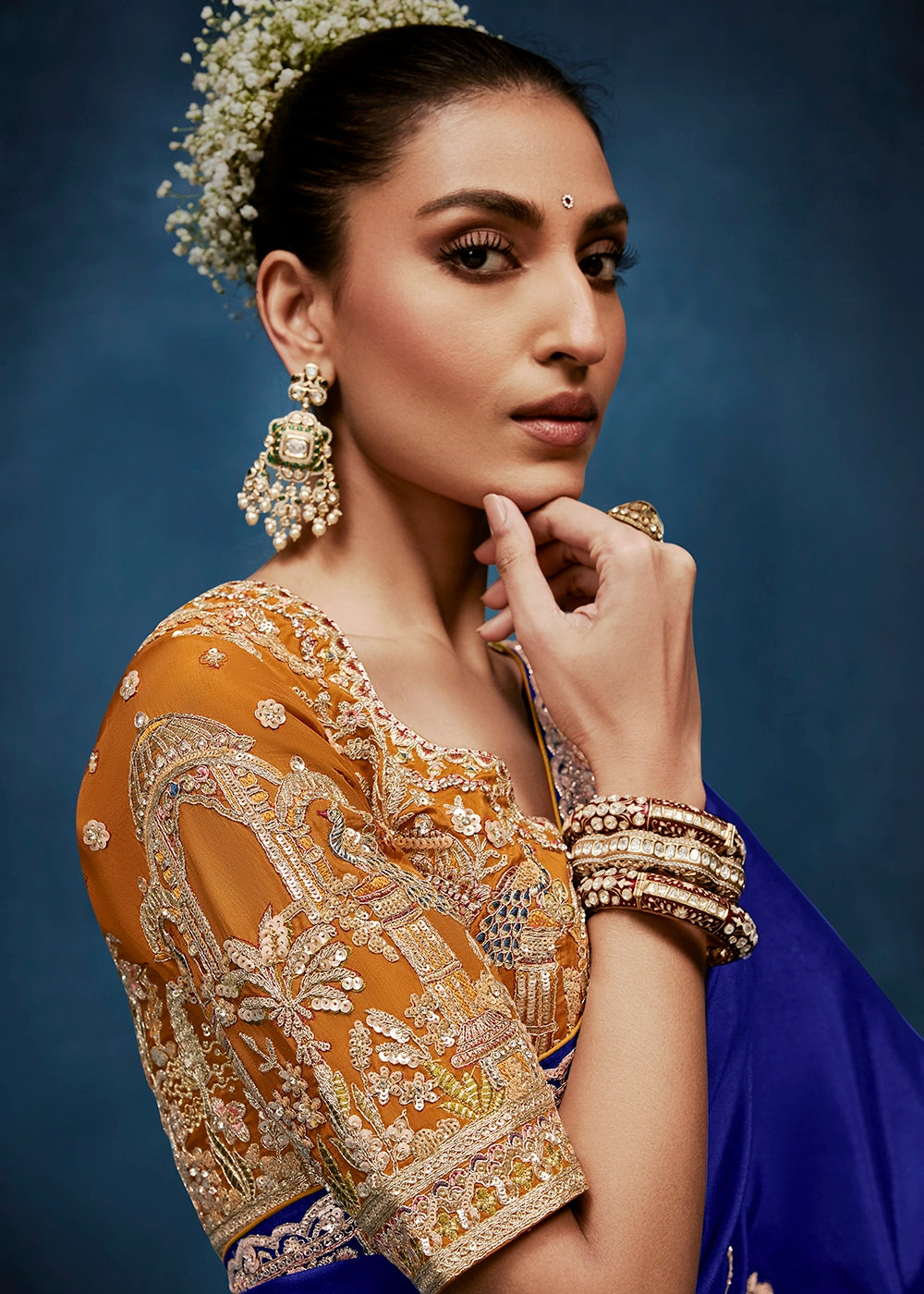 Azure Blue Tissue Designer Saree with Embellished Blouse