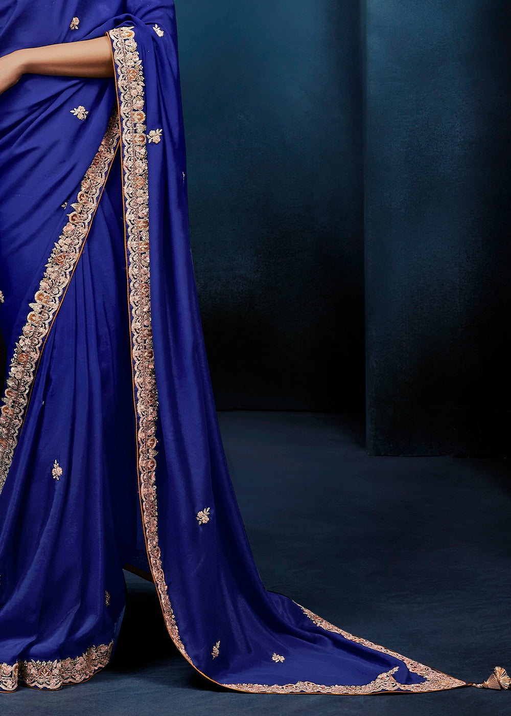 Azure Blue Tissue Designer Saree with Embellished Blouse