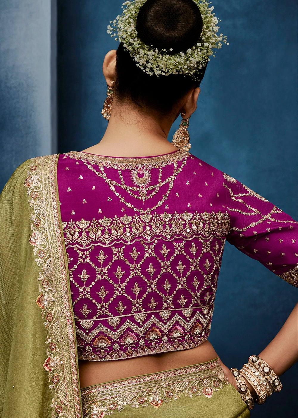 Light Green Tissue Designer Saree with Embellished Blouse