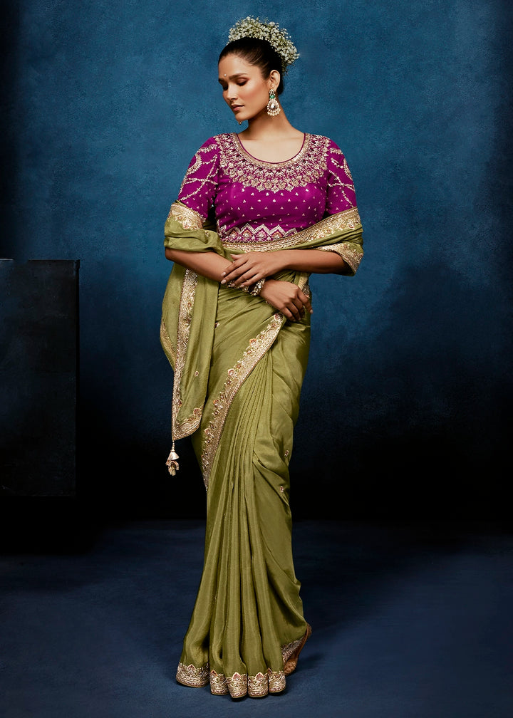 Light Green Tissue Designer Saree with Embellished Blouse