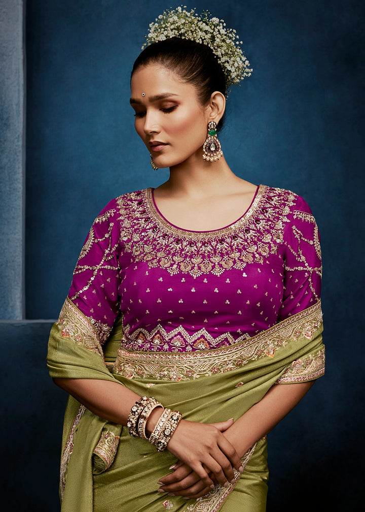 Light Green Tissue Designer Saree with Embellished Blouse