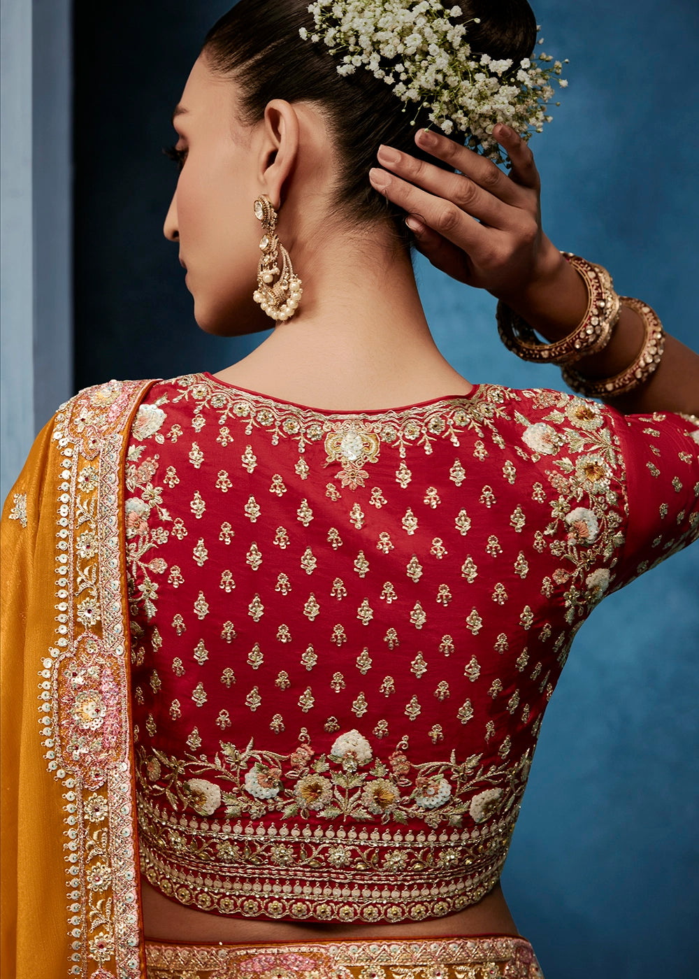 Bronze Orange Tissue Designer Saree with Embellished Blouse