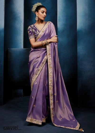Shades Of Purple Tissue Designer Saree with Embellished Blouse