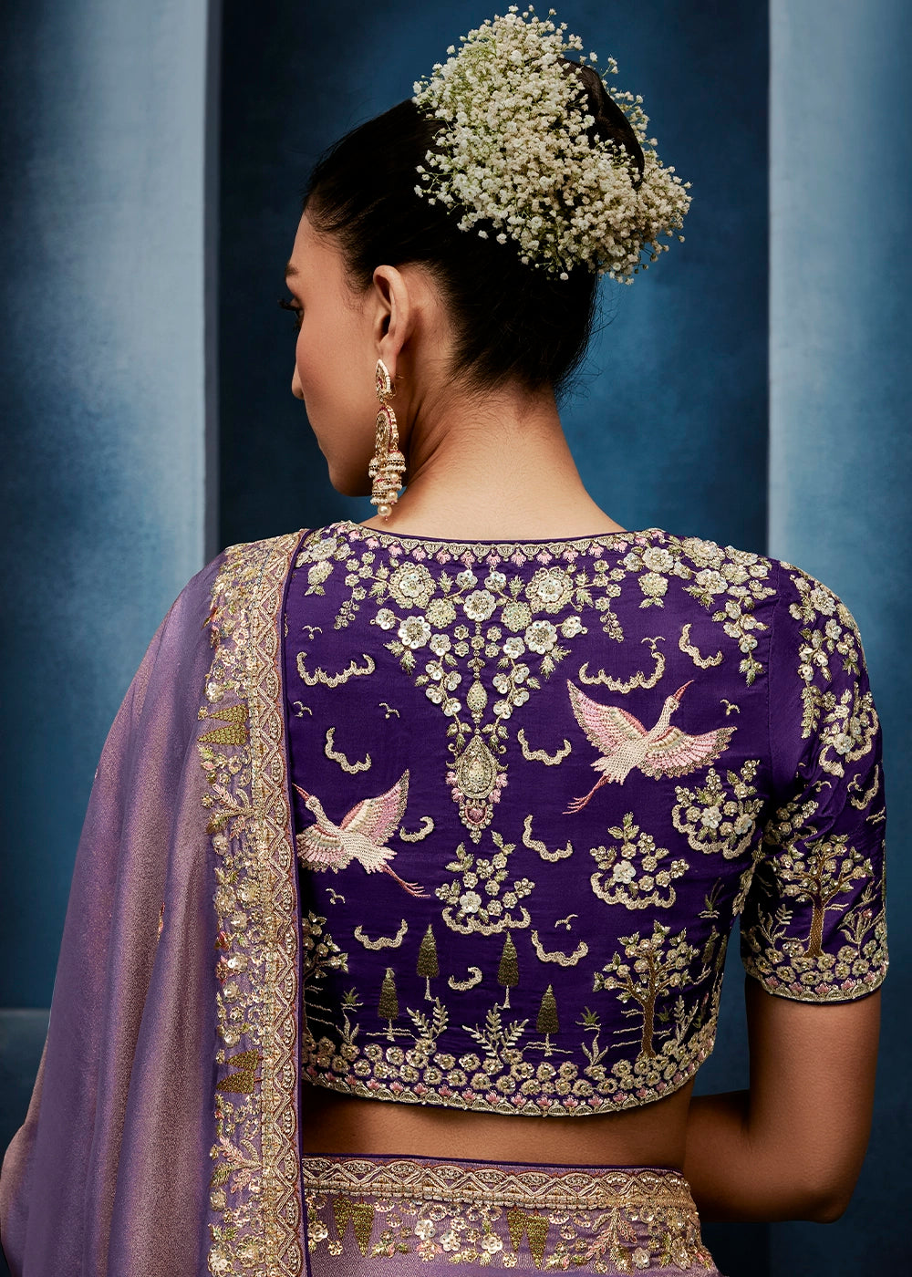 Shades Of Purple Tissue Designer Saree with Embellished Blouse