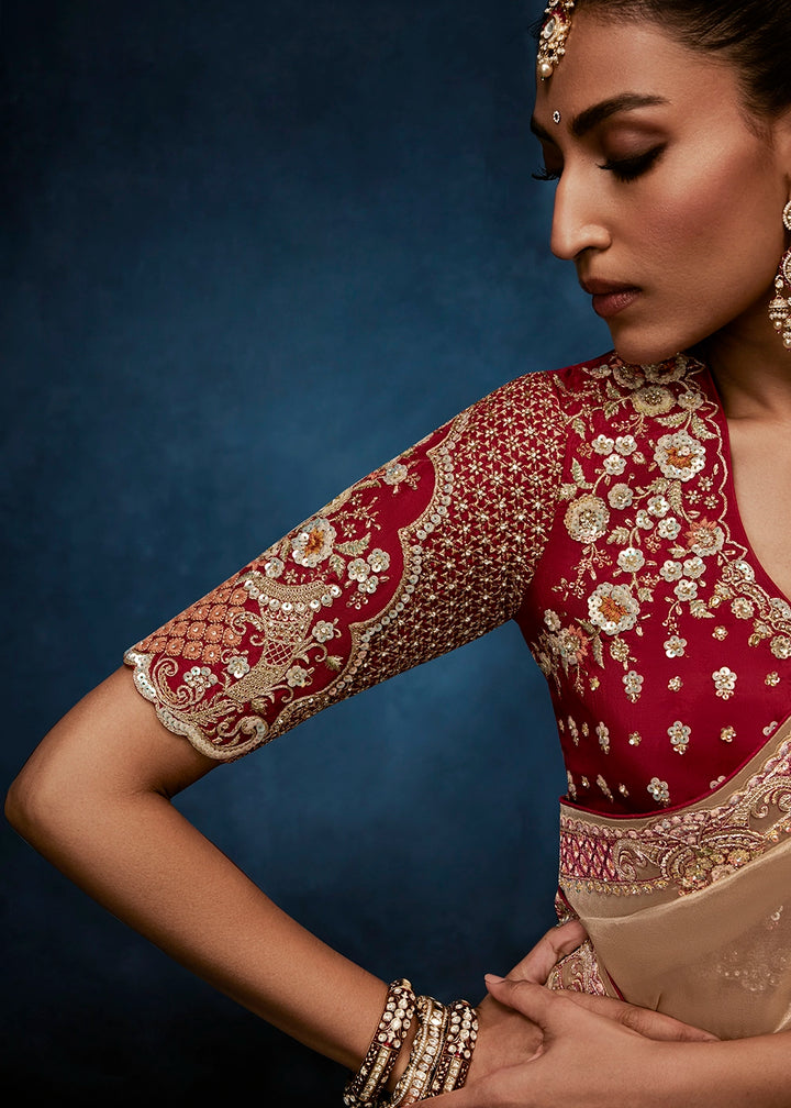 Light Brown Tissue Designer Saree with Embellished Blouse
