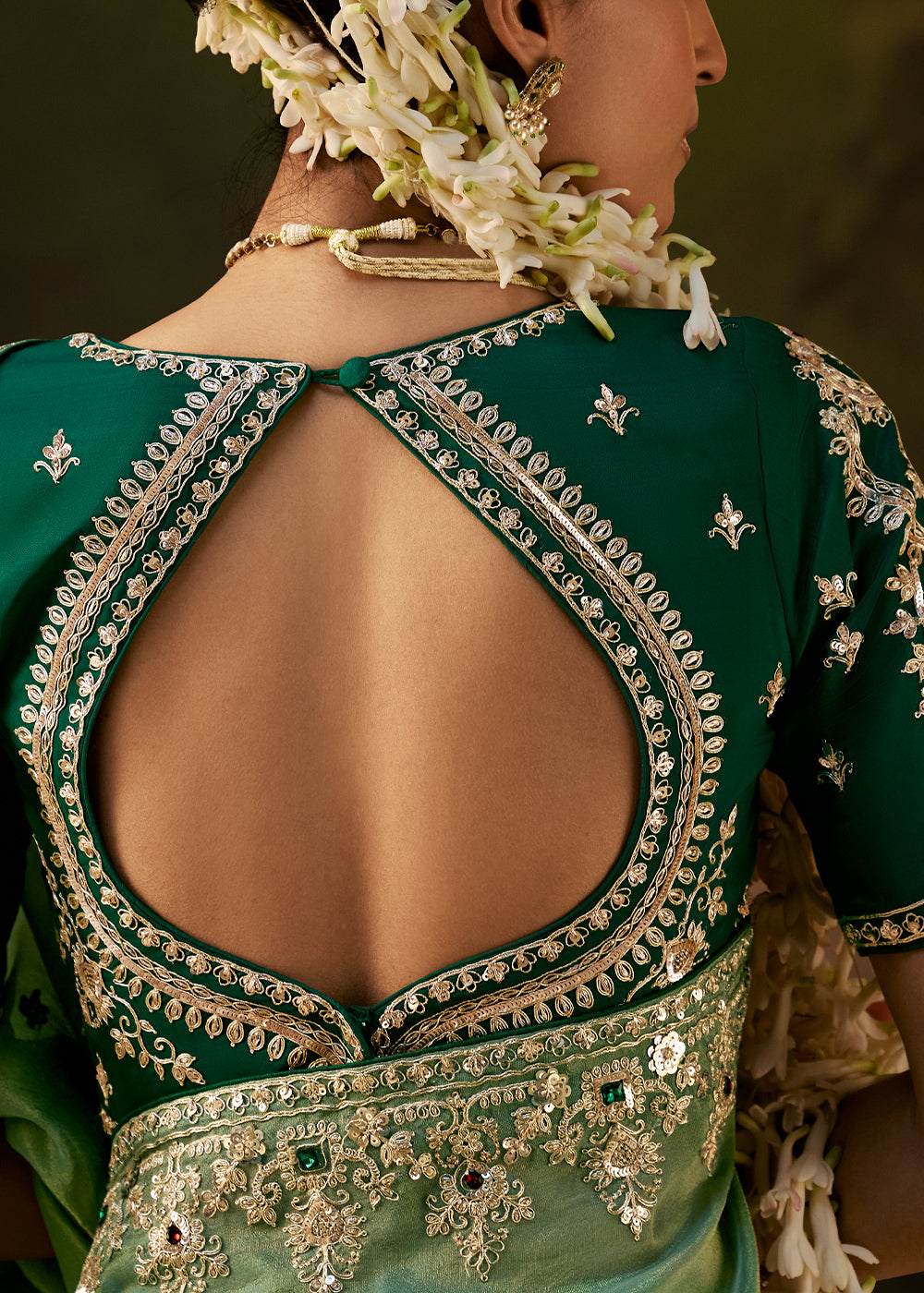 Cool Green Viscose Tissue Silk Saree with Lustrous Zari &amp; Sequins work