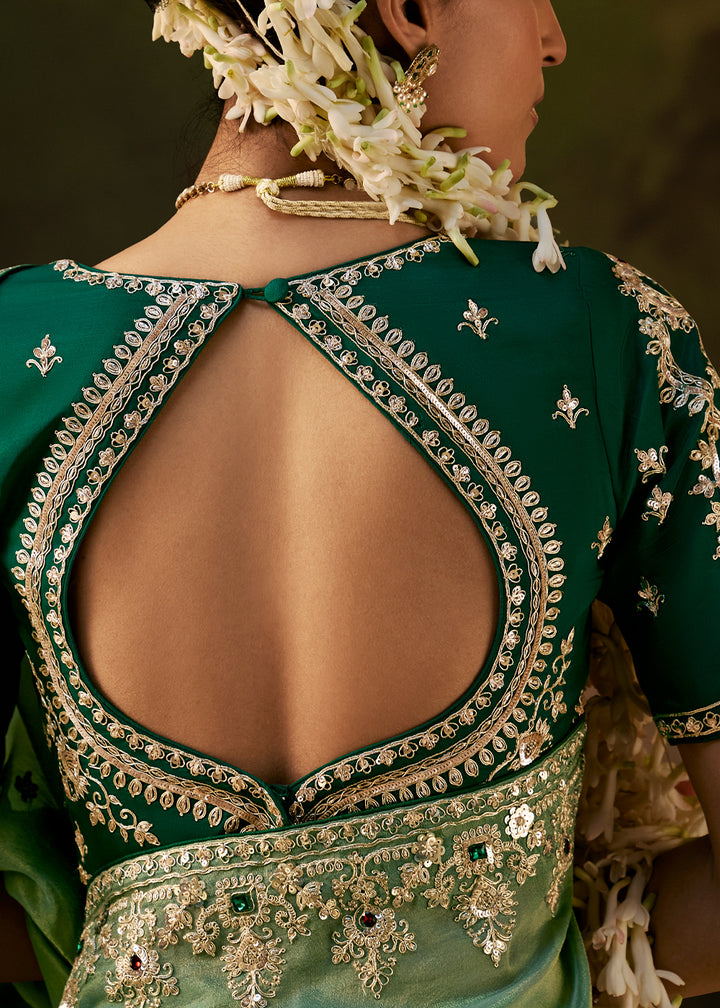Cool Green Viscose Tissue Silk Saree with Lustrous Zari &amp; Sequins work
