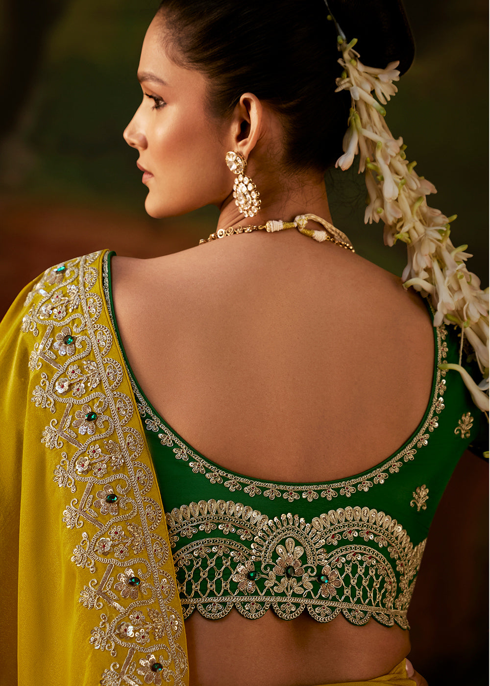 Honey Yellow Viscose Tissue Silk Saree with Lustrous Zari & Sequins work