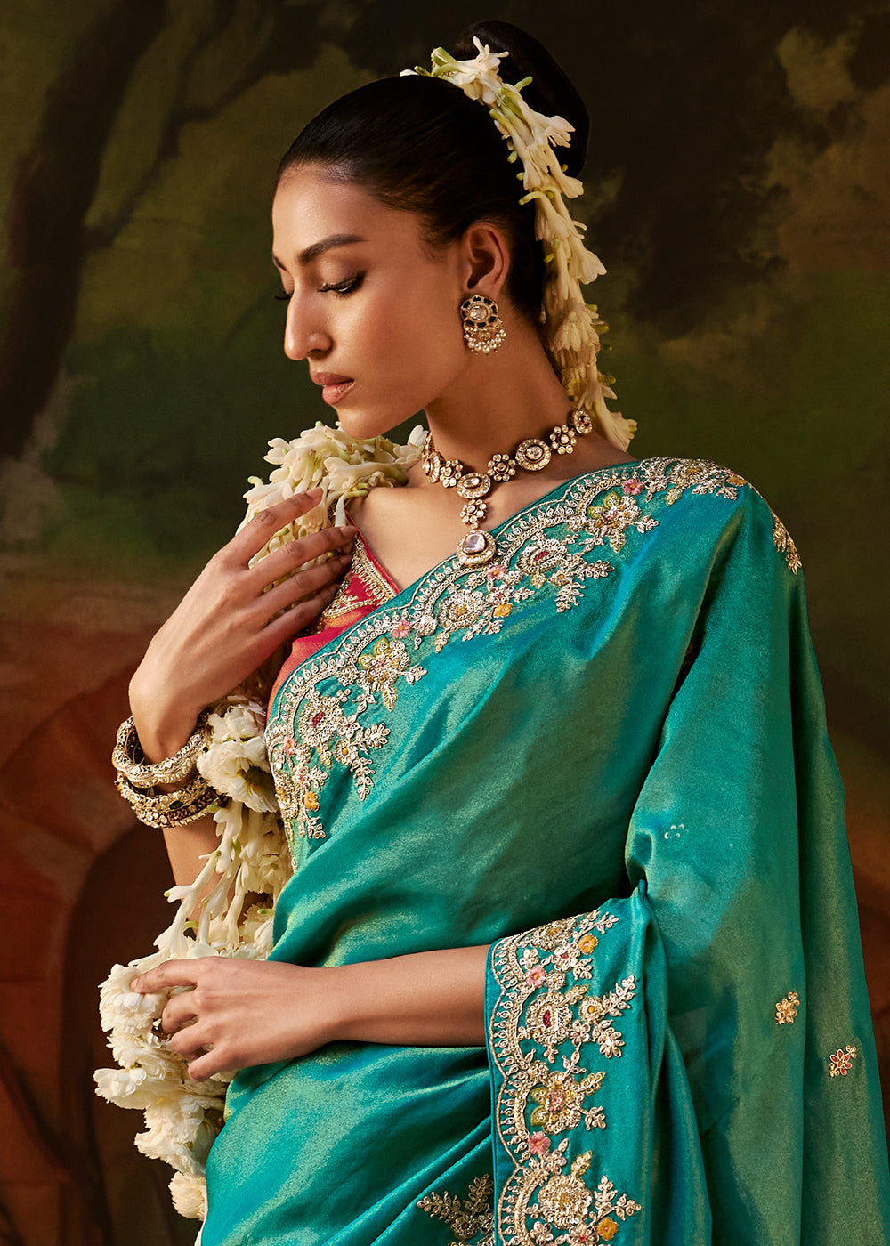 Tones Of Blue Viscose Tissue Silk Saree with Lustrous Zari &amp; Sequins work