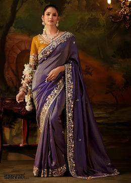 Tones Of Purple Viscose Tissue Silk Saree with Lustrous Zari & Sequins work