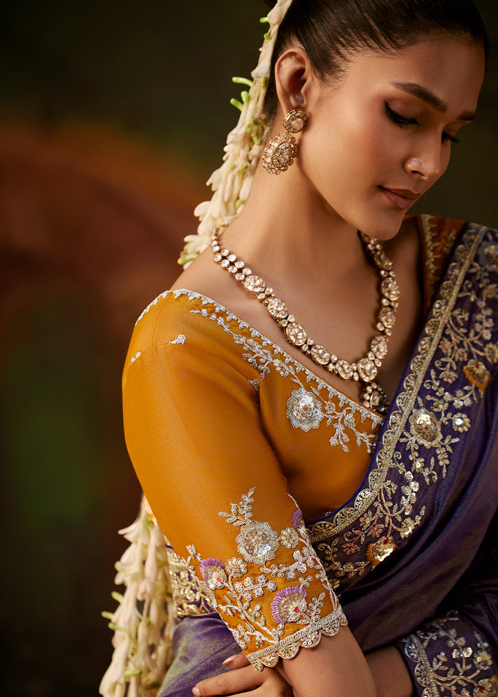 Tones Of Purple Viscose Tissue Silk Saree with Lustrous Zari &amp; Sequins work