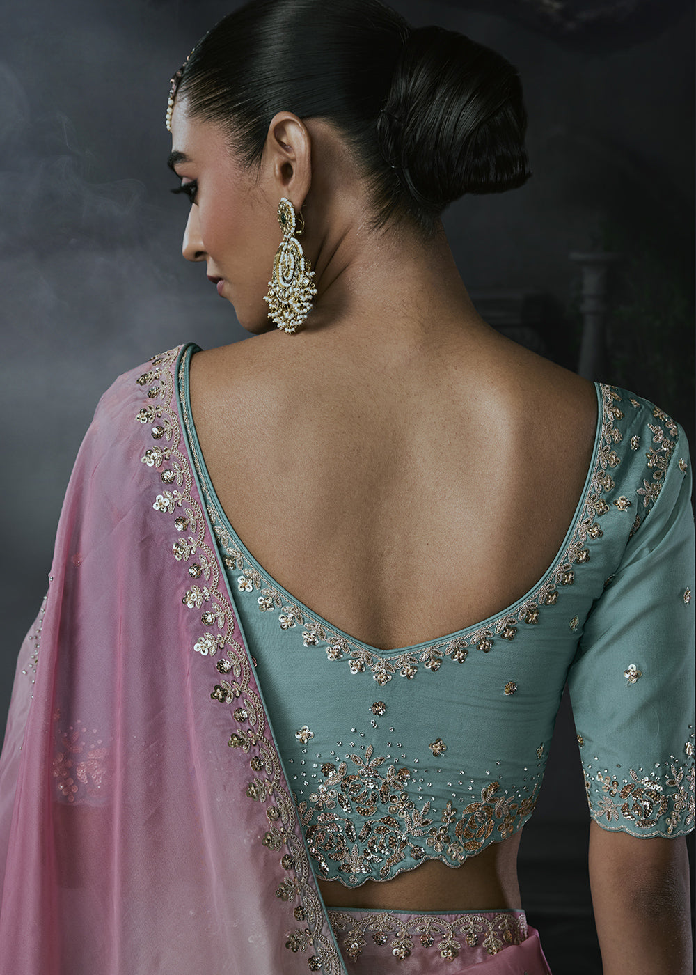 Multicolor Organza Saree with Threadwork & Stone Accents