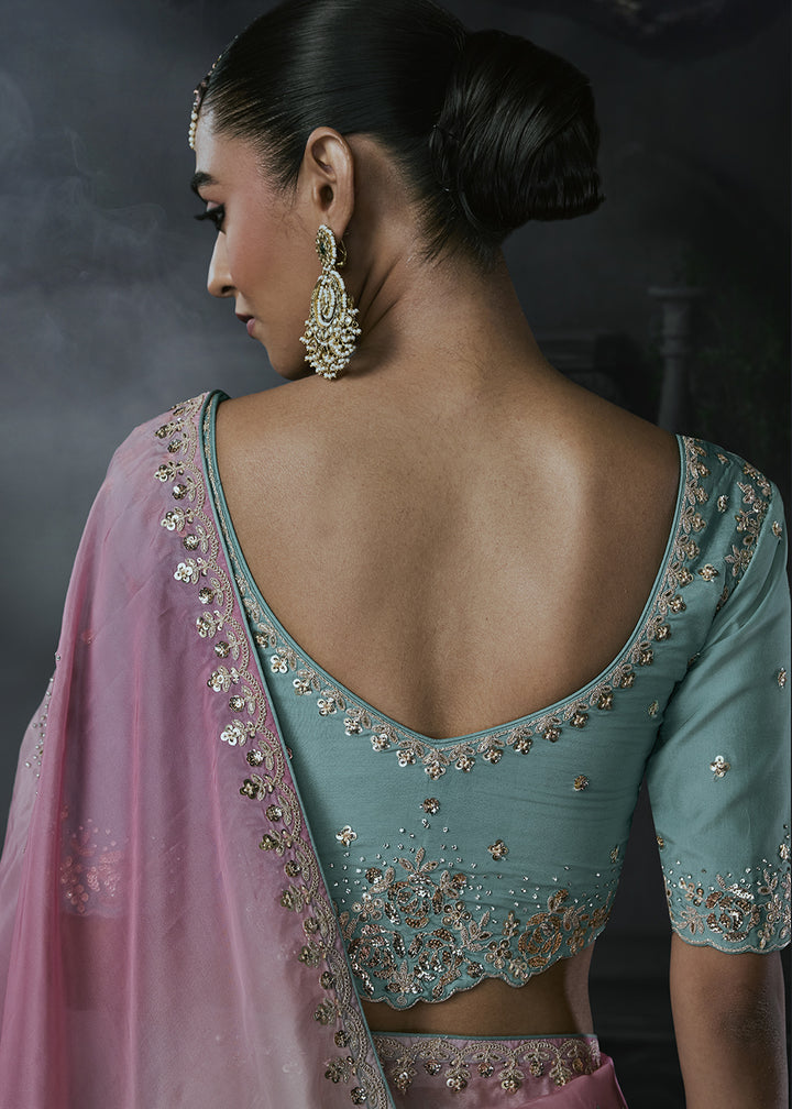 Multicolor Organza Saree with Threadwork &amp; Stone Accents