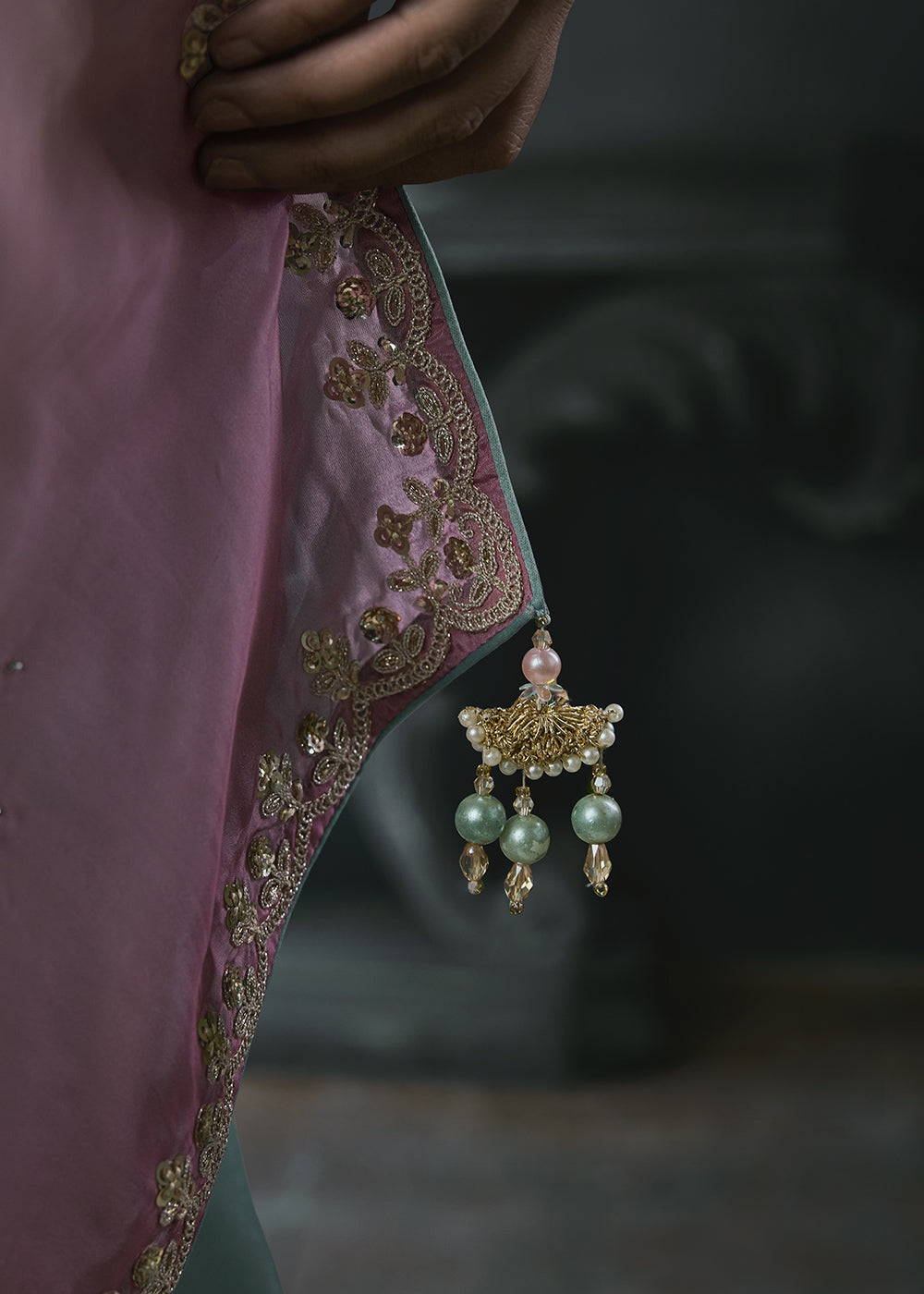 Multicolor Organza Saree with Threadwork &amp; Stone Accents