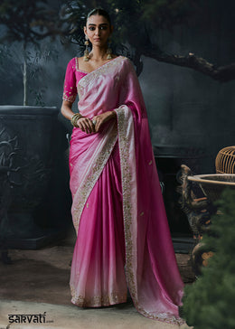 Shades of Pink Organza Saree with Threadwork & Stone Accents