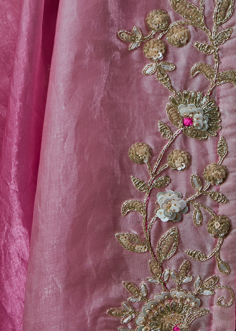 Shades of Pink Organza Saree with Threadwork &amp; Stone Accents