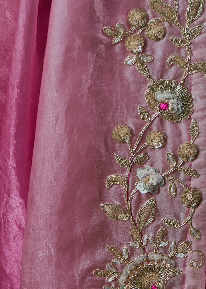 Shades of Pink Organza Saree with Threadwork &amp; Stone Accents