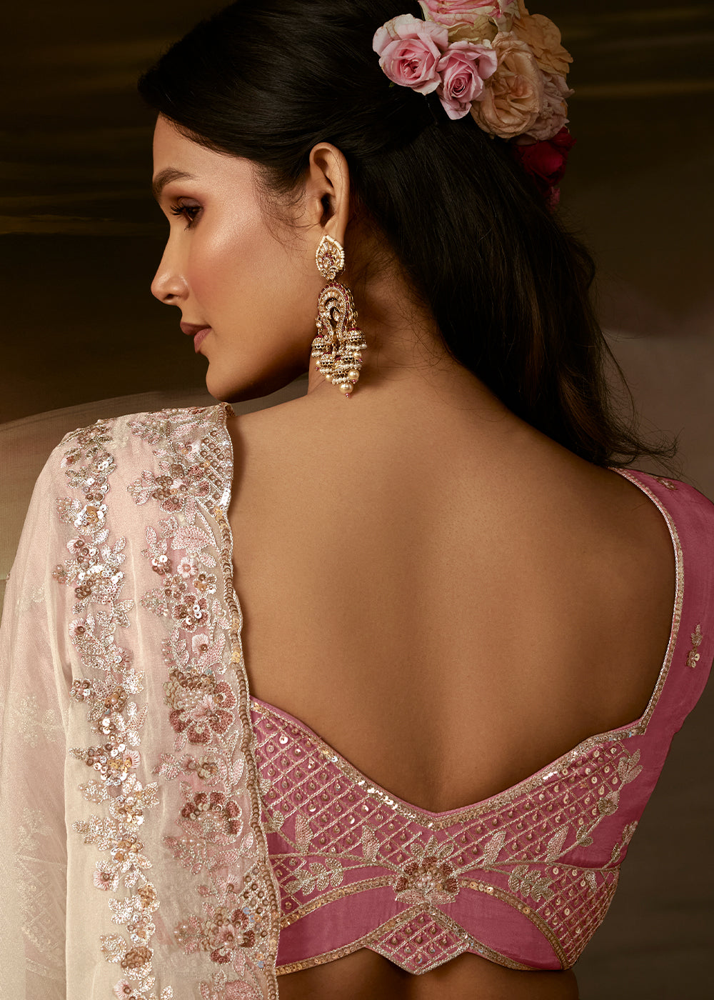 Ivory White Organza Saree with Gota Patti, Aari and Sequin Work
