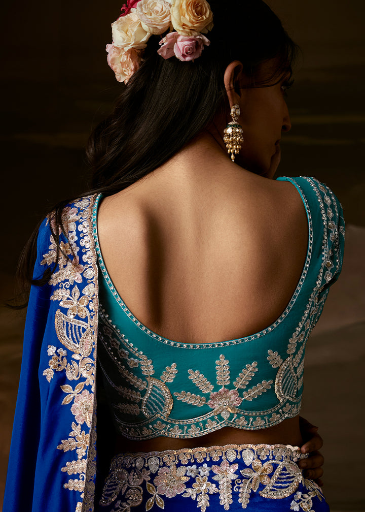 Royal Blue Organza Saree with Gota Patti, Aari Embroidery and Sequin Work
