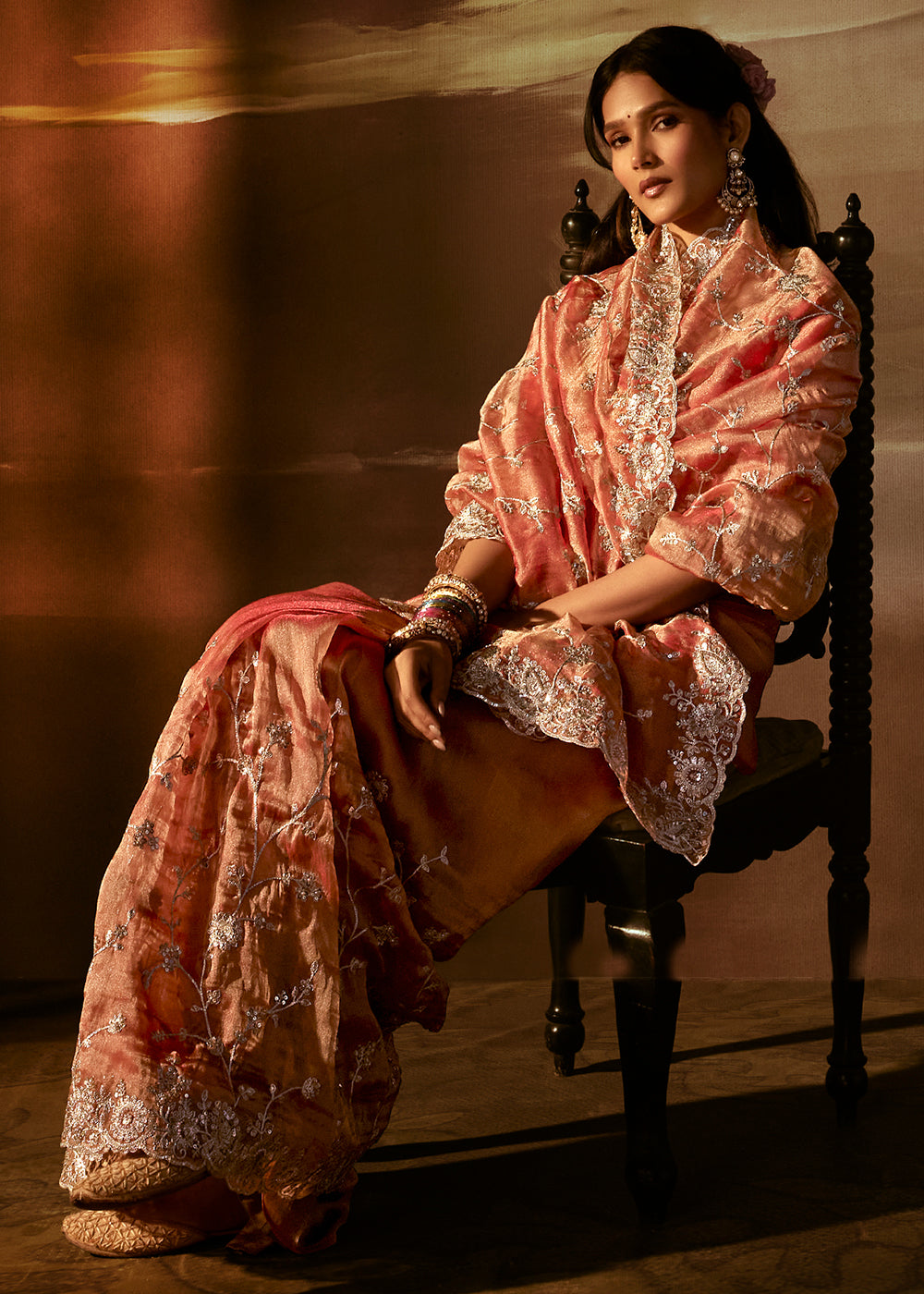 Sandstone Orange Organza Saree with Gota Patti, Aari Handwork and Sequin Detailing