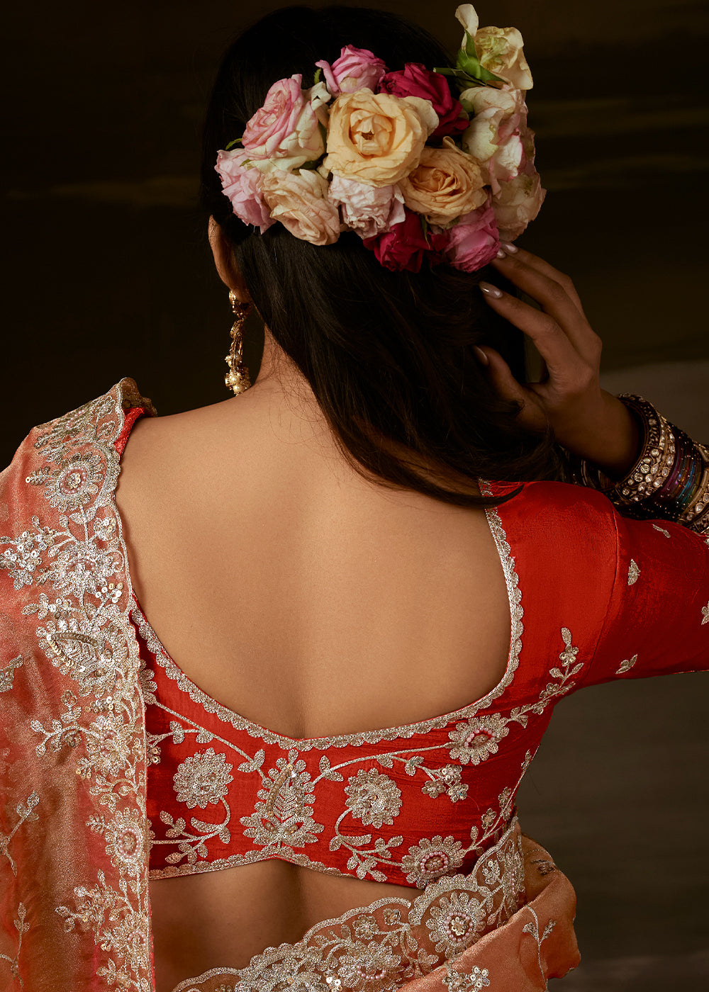 Sandstone Orange Organza Saree with Gota Patti, Aari Handwork and Sequin Detailing