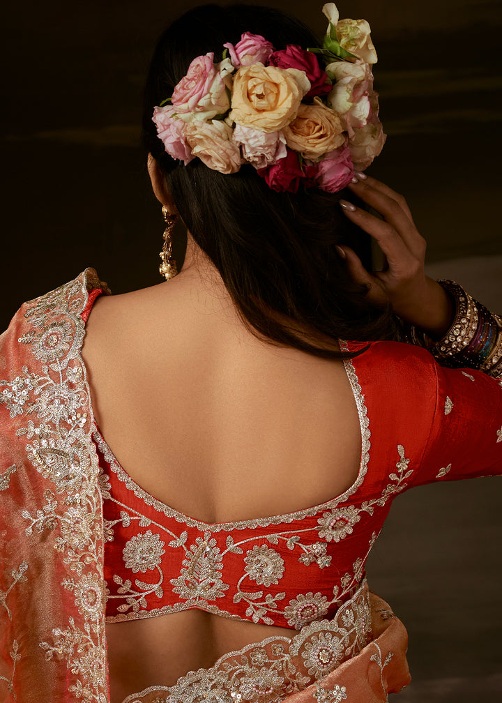 Sandstone Orange Organza Saree with Gota Patti, Aari Handwork and Sequin Detailing