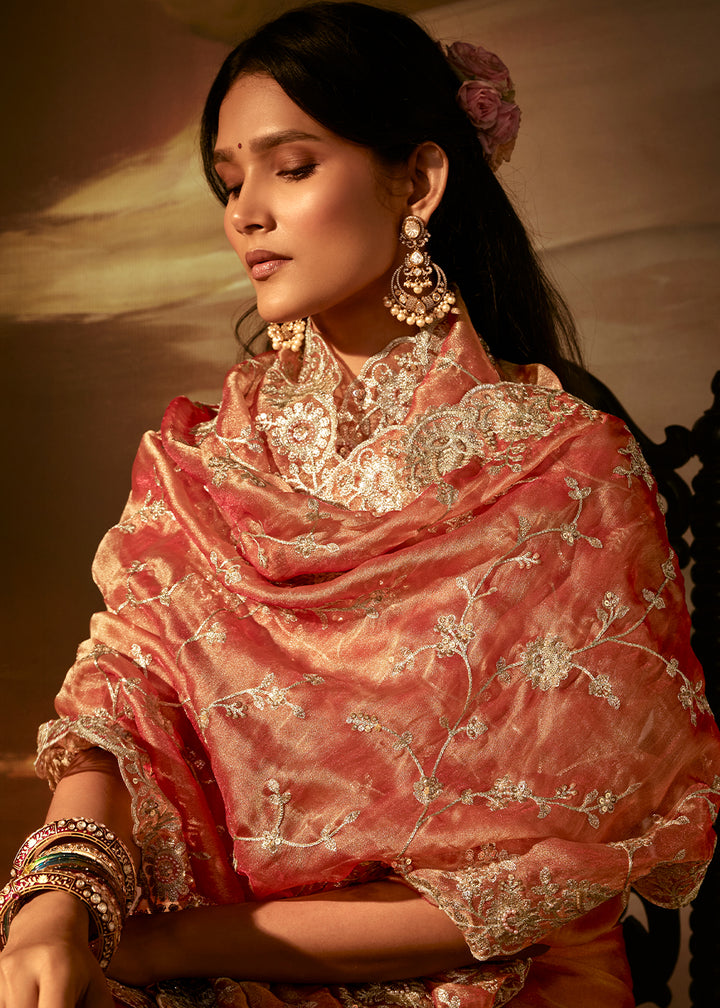 Sandstone Orange Organza Saree with Gota Patti, Aari Handwork and Sequin Detailing