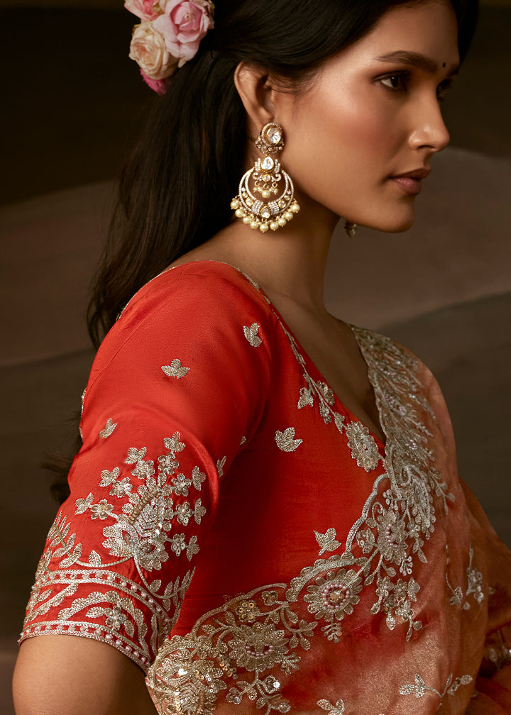 Sandstone Orange Organza Saree with Gota Patti, Aari Handwork and Sequin Detailing
