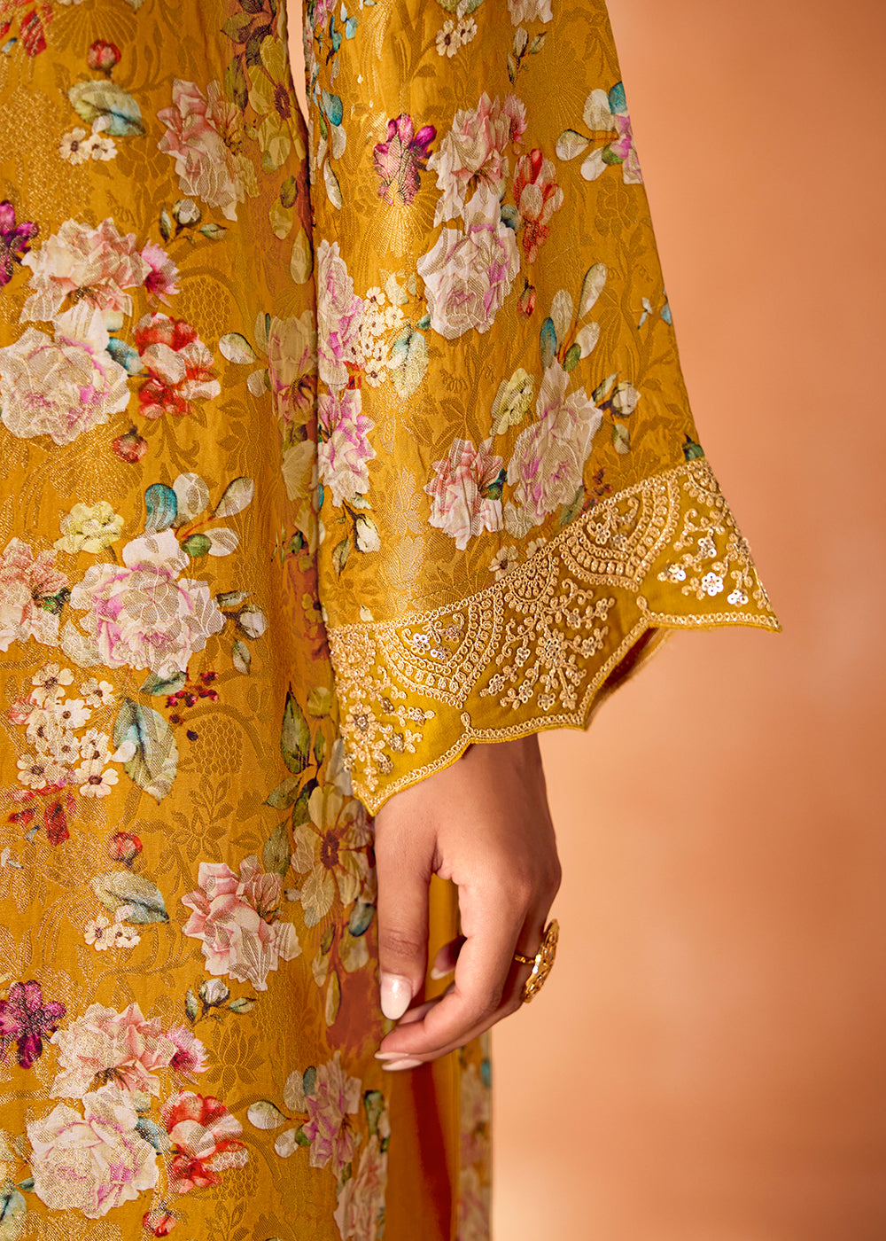 Mustard Yellow Muslin Silk Salwar Suit with Stunning Digital Print and Embroidery Work