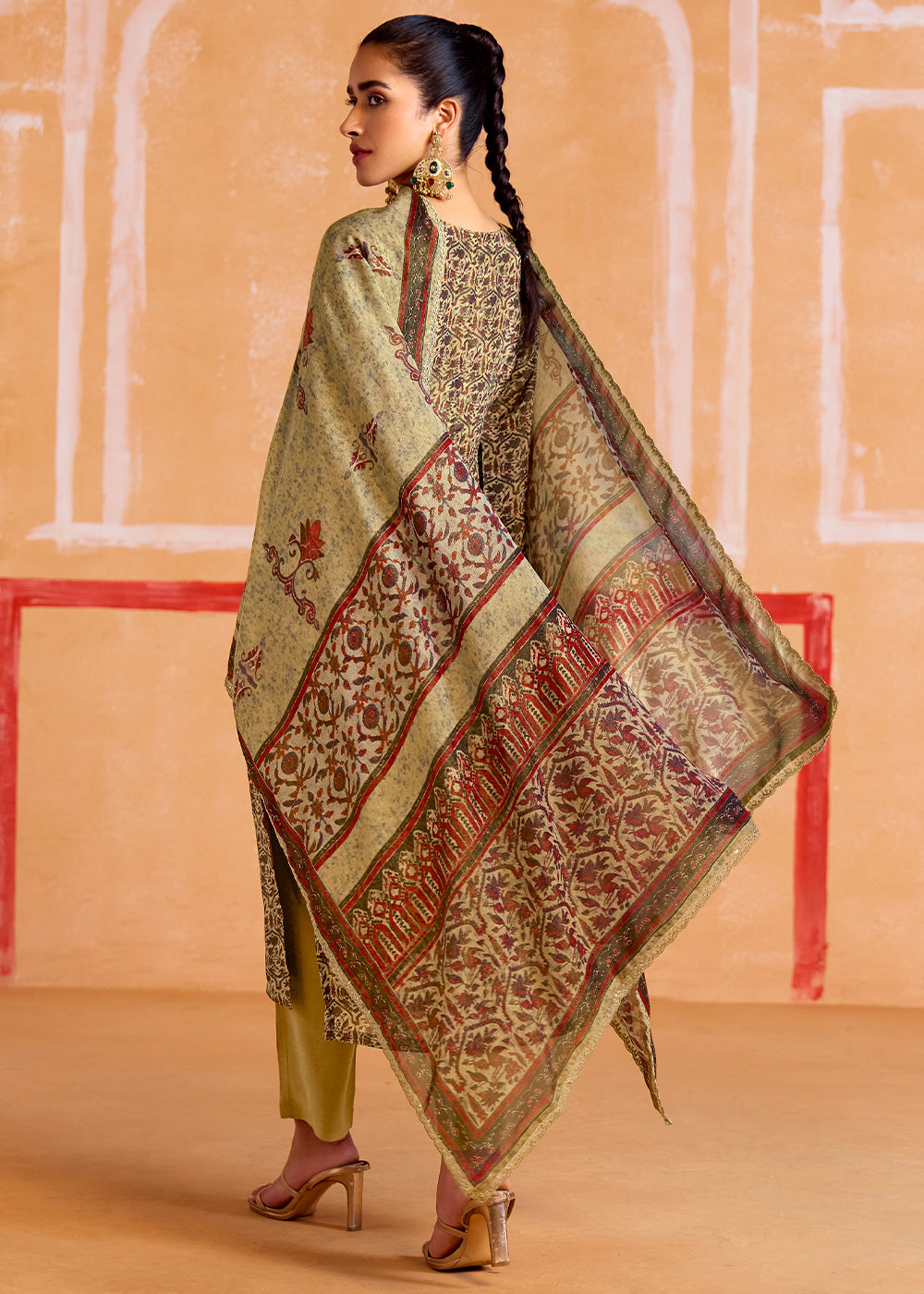 Shades Of Brown Muslin Salwar Suit with Zari & Embroidery Accents