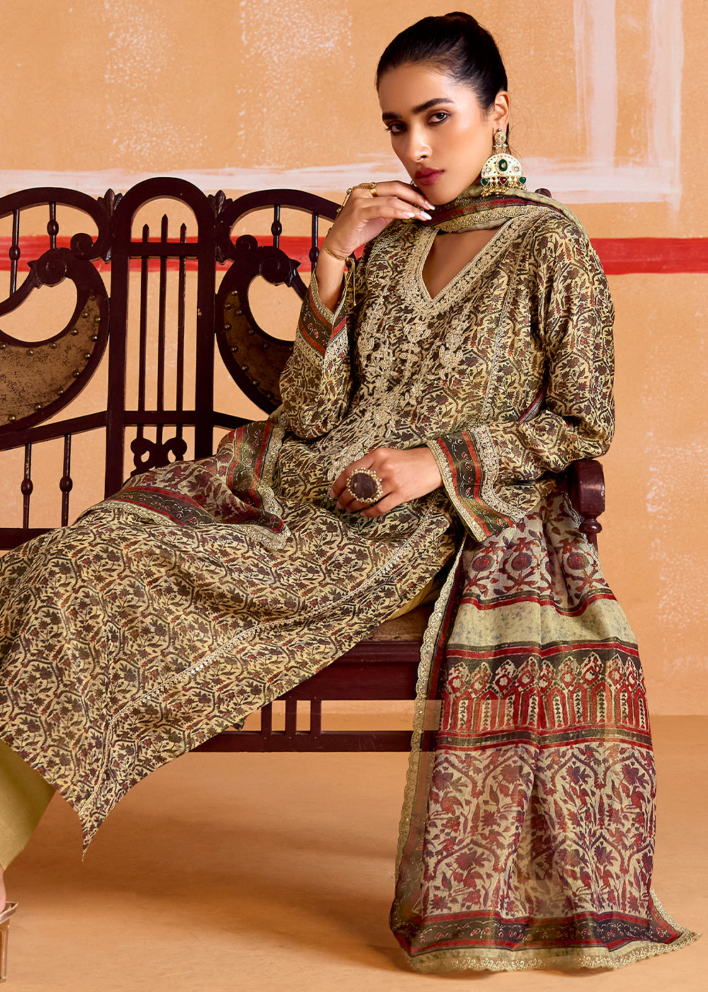 Shades Of Brown Muslin Salwar Suit with Zari & Embroidery Accents