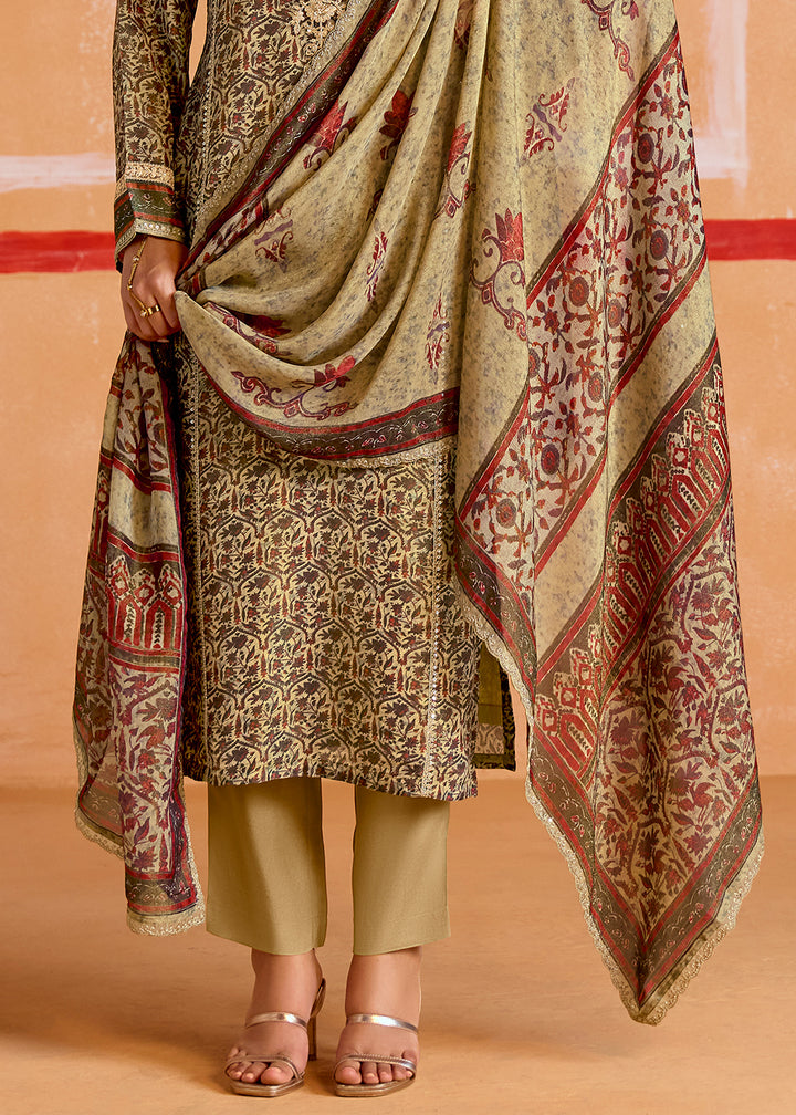 Shades Of Brown Muslin Salwar Suit with Zari & Embroidery Accents