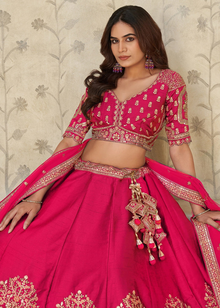 Magenta Pink Silk Lehenga Choli with Elephant Motifs & Zari Embroidery