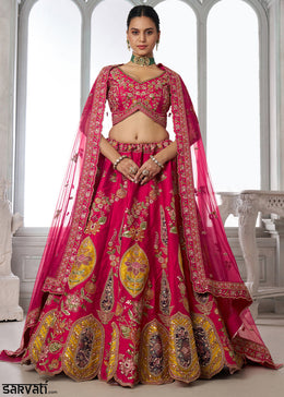 Magenta Pink Banarasi Silk Lehenga Choli with Heirloom Handcrafted Embroidery