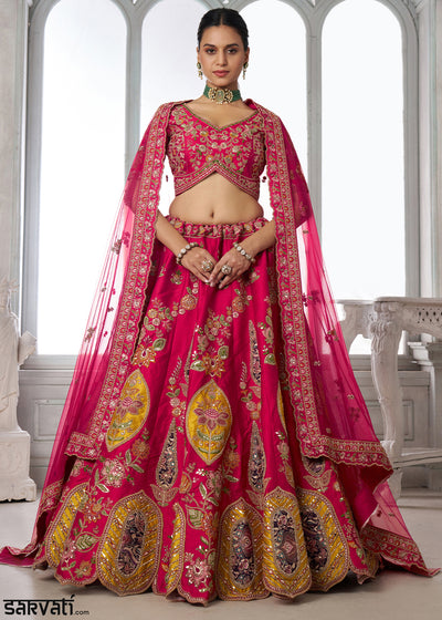 Rani Pink Silk Bridal Lehenga with Heritage Embroidery