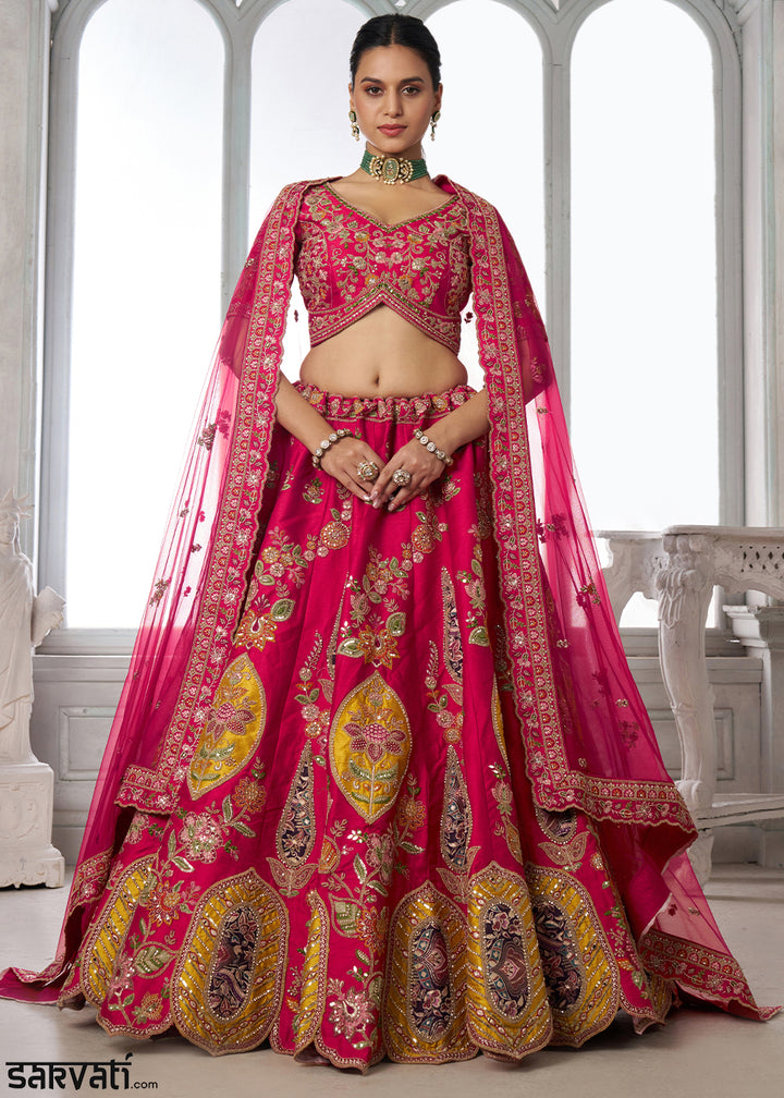 Rani Pink Silk Bridal Lehenga with Heritage Embroidery