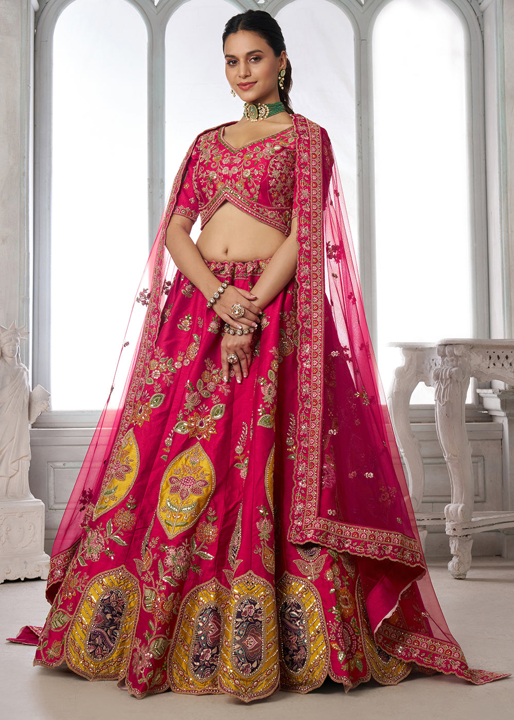 Rani Pink Silk Bridal Lehenga with Heritage Embroidery
