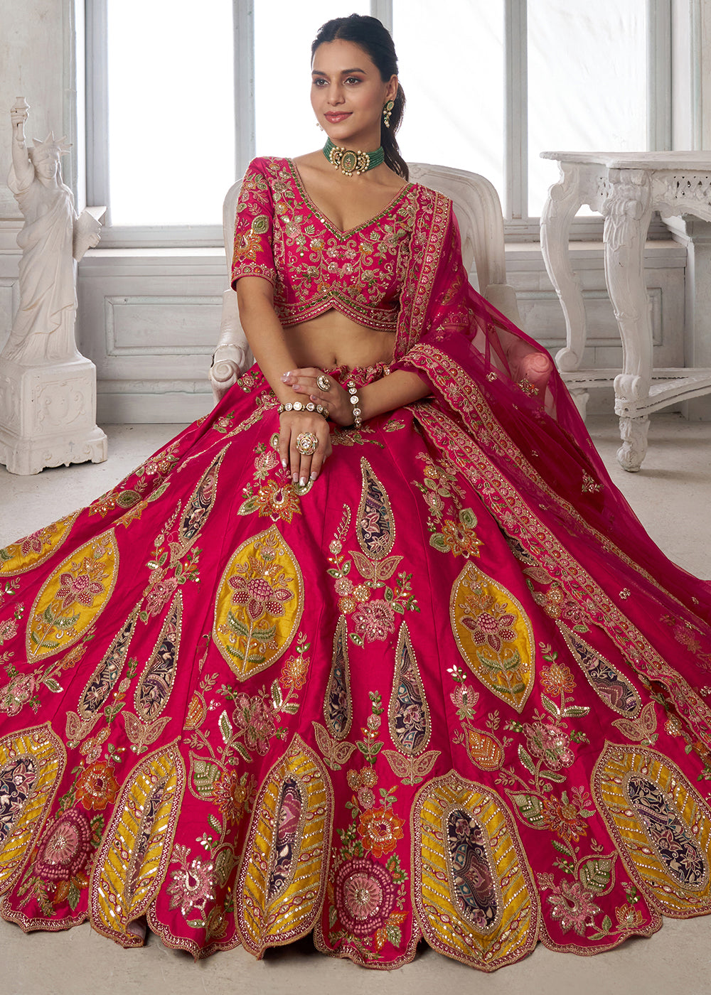 Rani Pink Silk Bridal Lehenga with Heritage Embroidery