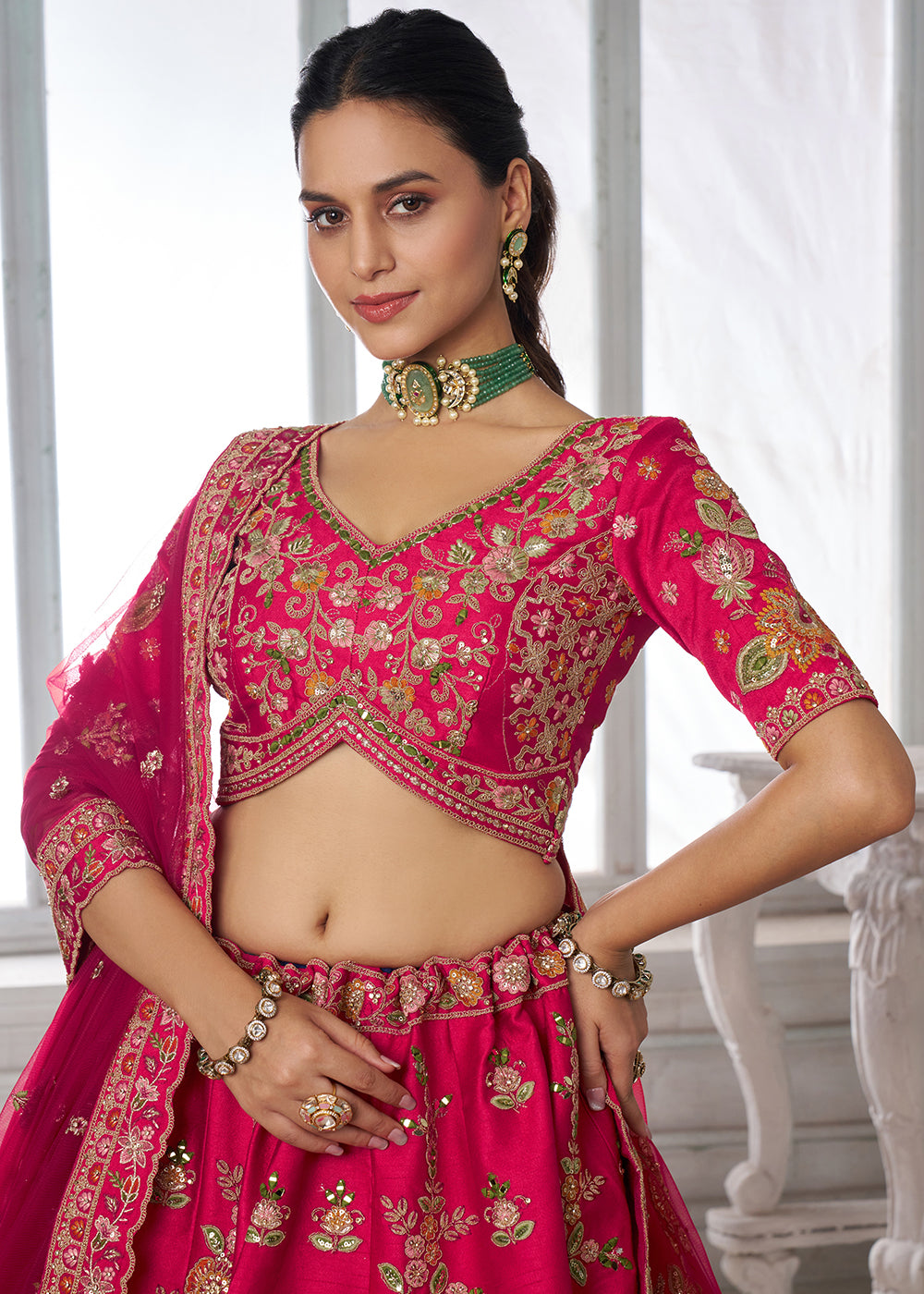 Rani Pink Silk Bridal Lehenga with Heritage Embroidery
