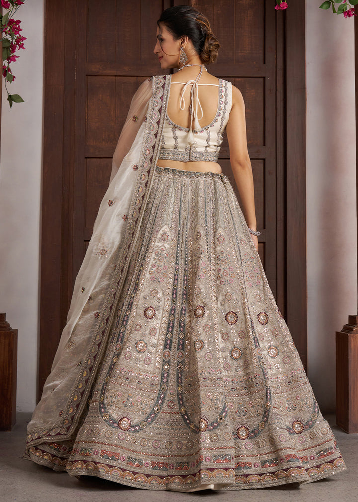 Imperial White & Grey Net Lehenga Choli with Floral Embellished Detailing