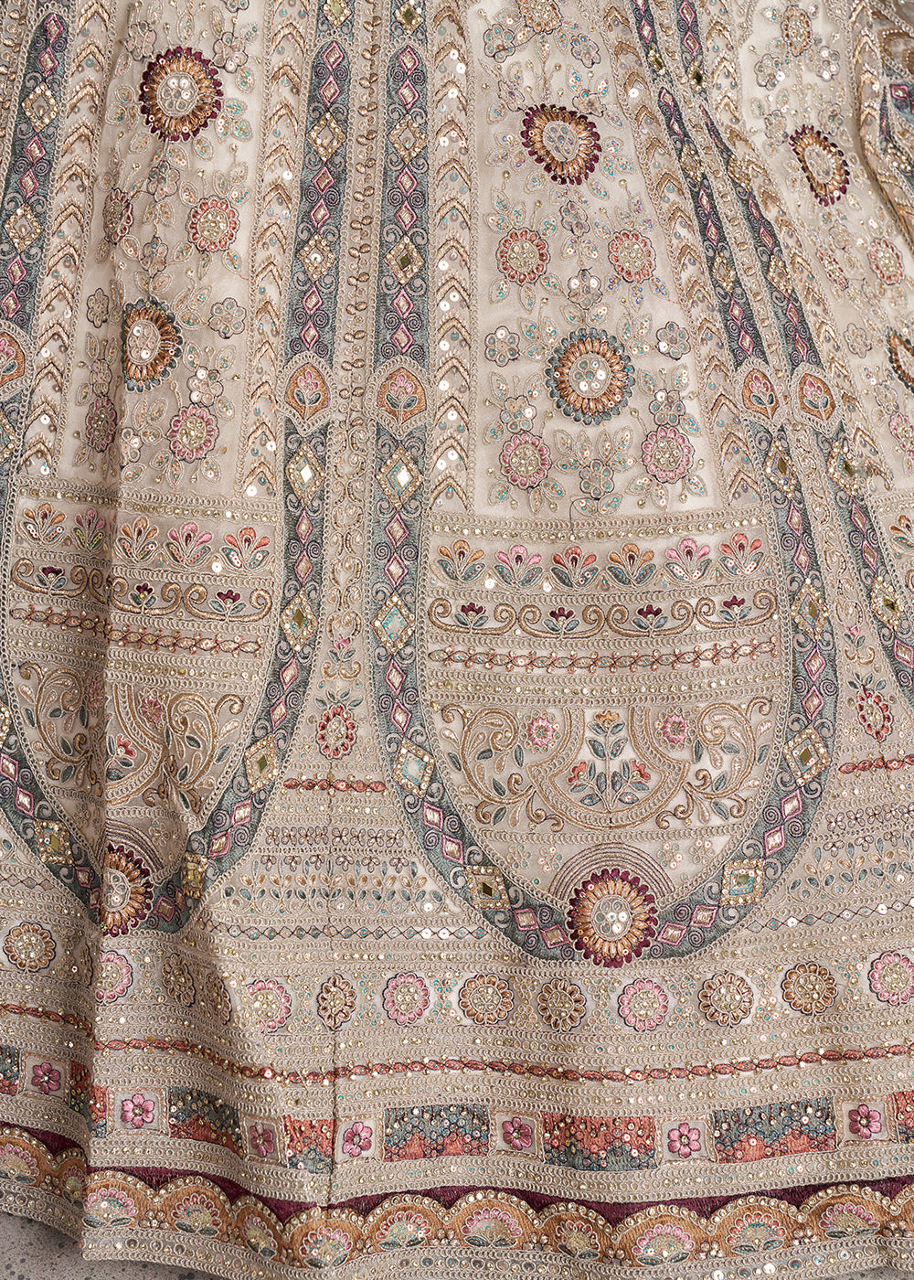 White Net Bridal Lehenga with Floral Handwork