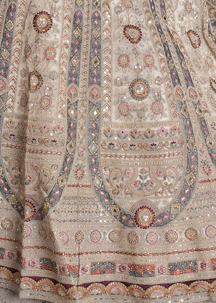 Imperial White & Grey Net Lehenga Choli with Floral Embellished Detailing