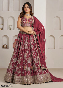 Maroon Brown Crepe Silk Lehenga Choli with Golden Sequin Embroidery