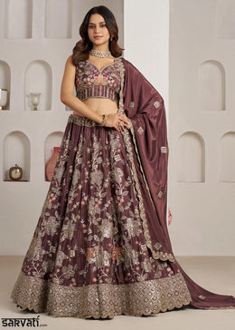 Shades Of Purple Crepe Silk Lehenga Choli with Golden Sequin Embroidery