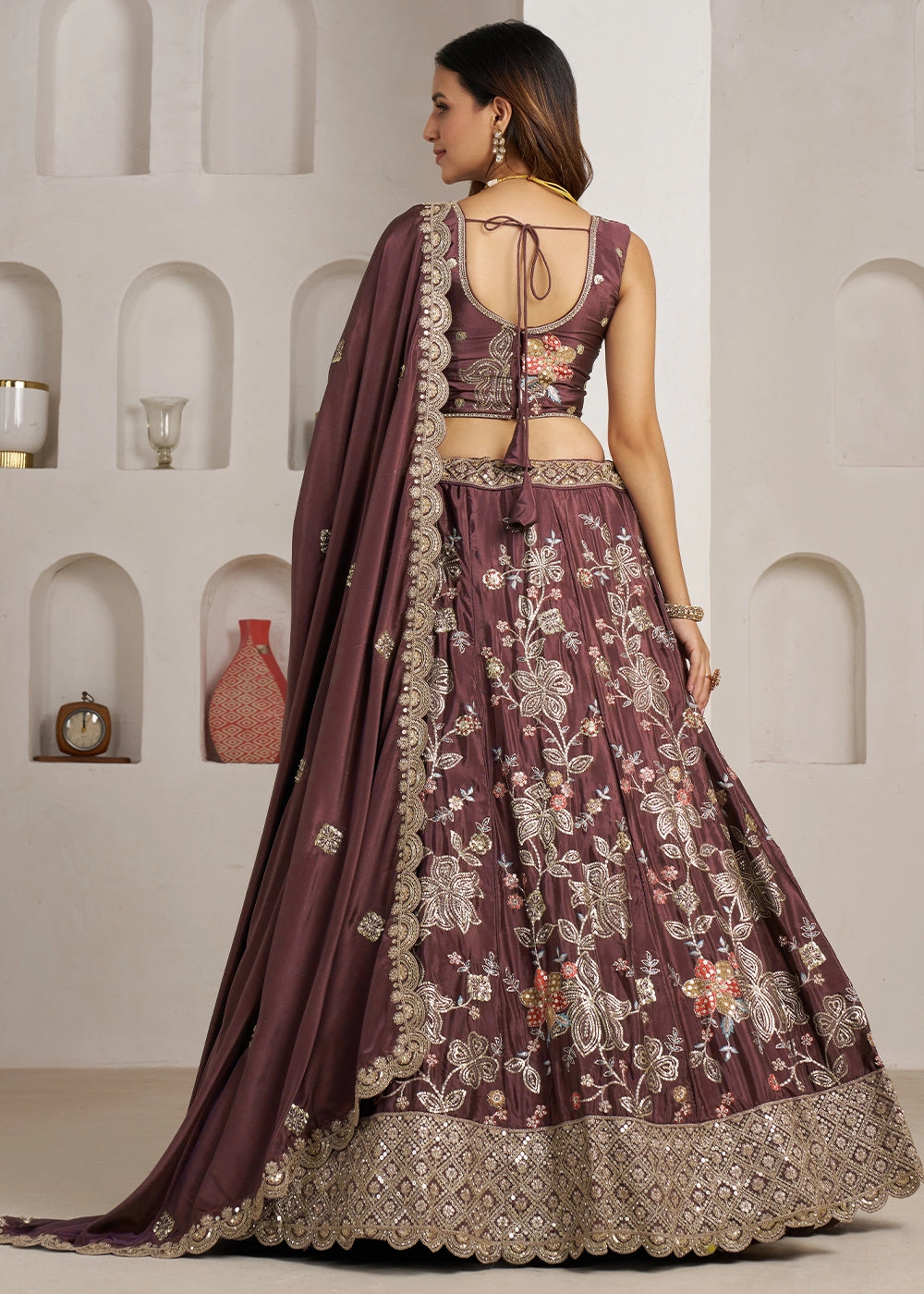 Shades Of Purple Crepe Silk Lehenga Choli with Golden Sequin Embroidery