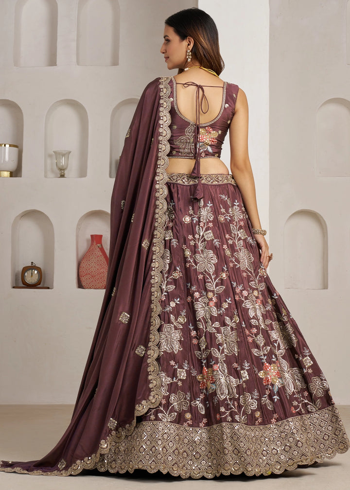 Shades Of Purple Crepe Silk Lehenga Choli with Golden Sequin Embroidery