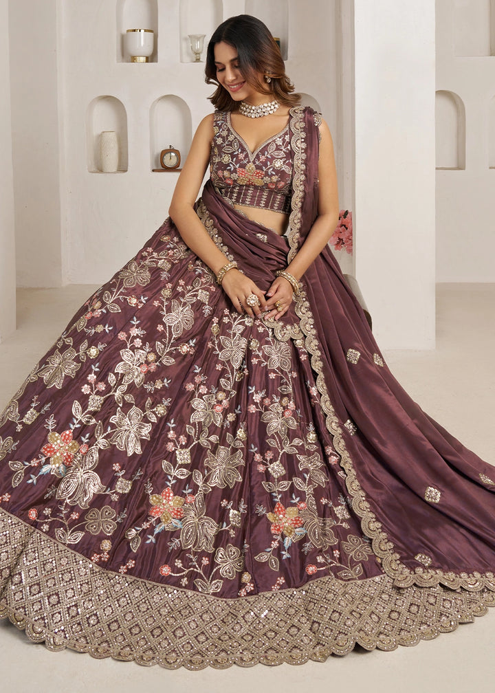 Shades Of Purple Crepe Silk Lehenga Choli with Golden Sequin Embroidery
