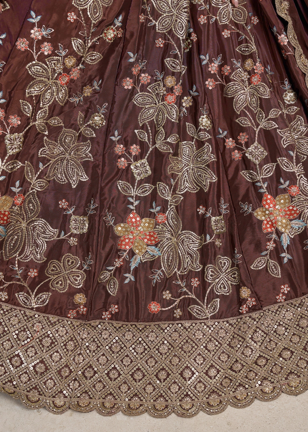 Shades Of Purple Crepe Silk Lehenga Choli with Golden Sequin Embroidery